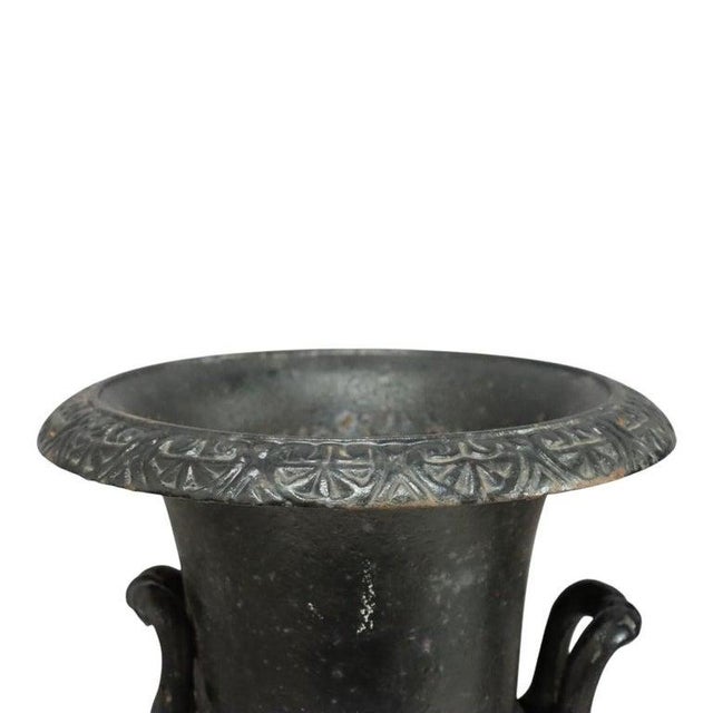Pair of Petite Antique Cast Iron Garden Urns With Handles C1900 For Sale - Image 4 of 6