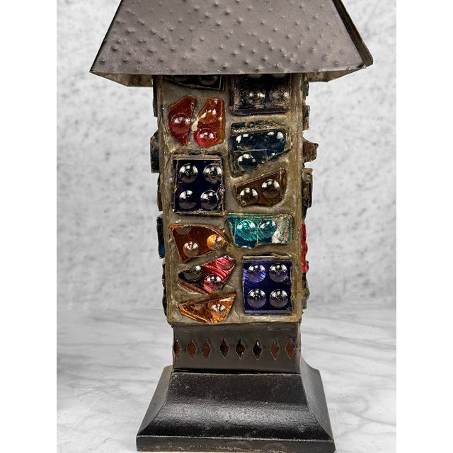 Black Vintage Arts & Crafts Peter Marsh Glass Chunk Table Lamps - A Pair For Sale - Image 8 of 15