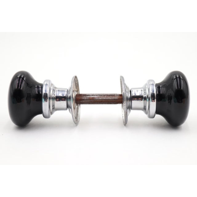 Traditional Vintage Black Glass Nickel Passage Door Knob Set For Sale - Image 3 of 5