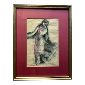 1939 Angna Enters Abstract Figurative Mixed Media Drawing Homage to Isadora
