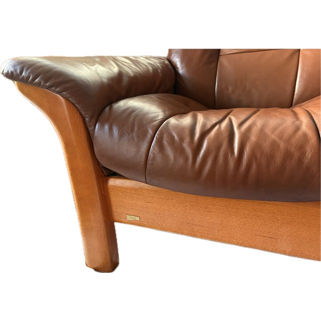 Vintage Ekhornes Leather Stressless Reclining Loveseat For Sale - Image 10 of 15