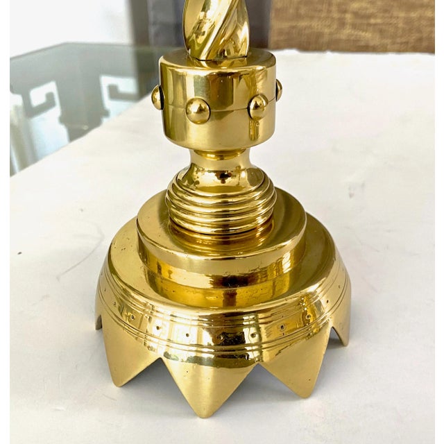 Metal Late 20th Century Aesthetic English Brass Fireplace Andiron Set - 5 Pieces For Sale - Image 7 of 13