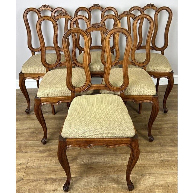 French Louis Style Oak Dining Chairs with Upholstered Seats, Set of 6 For Sale - Image 16 of 16