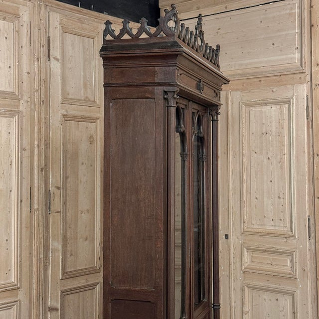 19th Century French Gothic Revival Carved Oak Library Bookcase For Sale - Image 14 of 18
