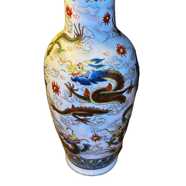 1980s Chinese Hand Painted Dragon Vase For Sale - Image 13 of 13