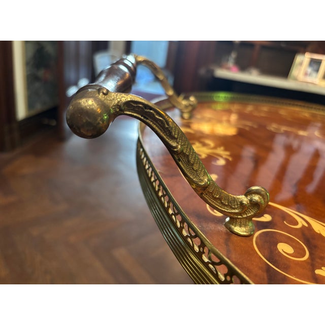 Vintage Italian Marquetry Bar/Tea or Server Cart With Inlaid Wood and Two Drop Leaves, Mid-Century For Sale In Cleveland - Image 6 of 17