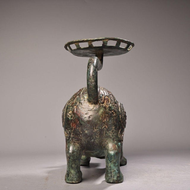 Asian Late 19th Century Bronze Tiger-Form Fruit Tray, 2600g, Archaic Motifs, Sculptural Stand For Sale - Image 3 of 10