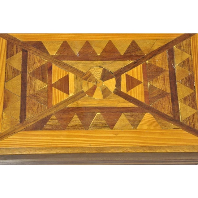 Vintage Folk Art Marquetry Inlay Small Wooden Primitive Footstool Ottoman Stool For Sale - Image 11 of 11