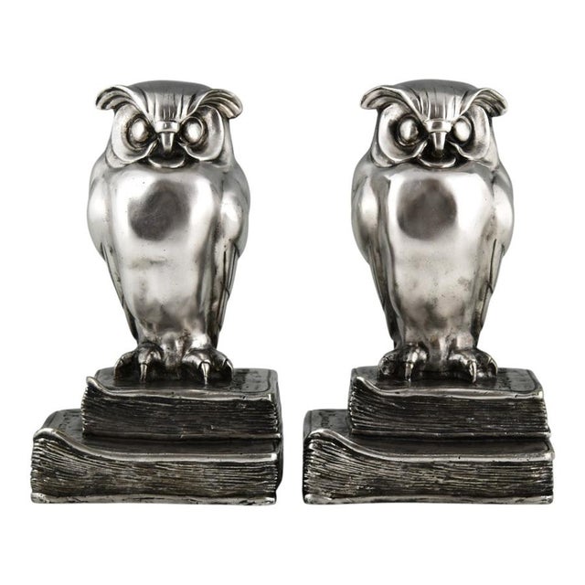 Art Deco Bronze Owl Bookends by Marcel Bouraine, 1925, Set of 2 For Sale - Image 3 of 13