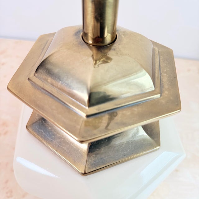 Stiffel Vintage Stiffel Cream Ceramic & Brass Table Lamp, Octagonal Form For Sale - Image 4 of 7