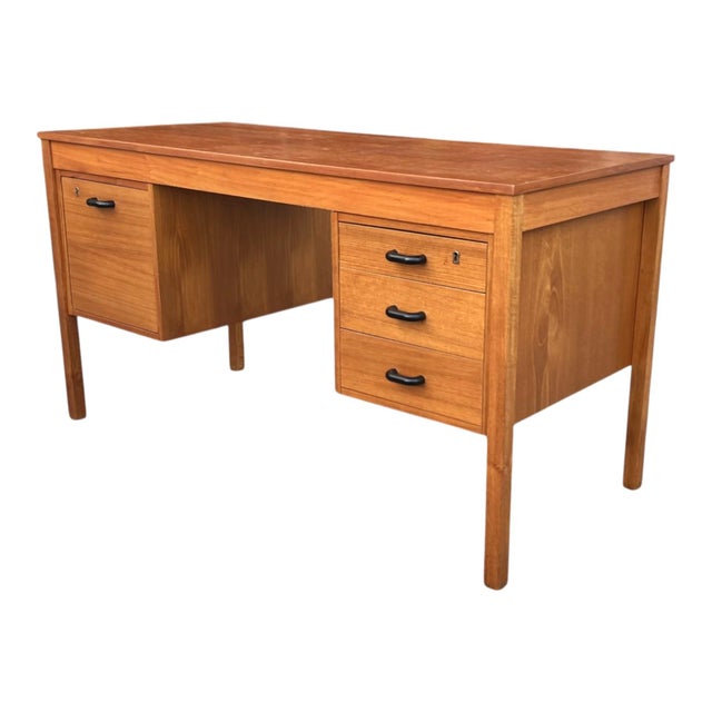 Mid-Century Modern Walnut Desk With File Drawer & Three Drawer Storage, Restored For Sale - Image 12 of 16