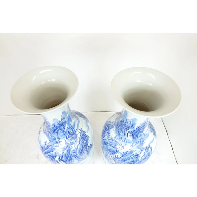 Ceramic Large Blue and White Chinese Porcelain Vases, Marking on the Body - A Pair For Sale - Image 7 of 12