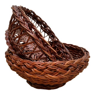 Set of Two Vintage Braided Wood Baskets For Sale