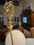Almond Vintage Mid-Century Modern Ceramic Table Lamp With a Textured, Fat Lava Glaze Base and Gold Floral Detailing. For Sale - Image 8 of 11