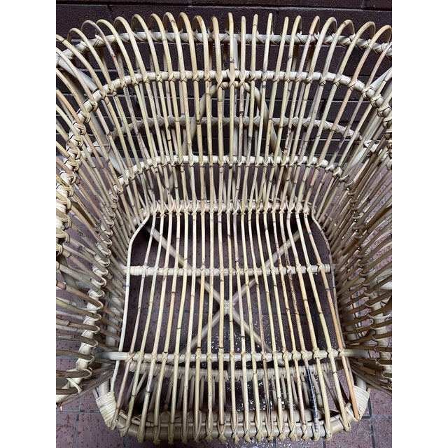 Vintage Boho Franco Albini Attributed Handcrafted Bent Rattan Lounge Chair For Sale - Image 9 of 9