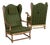 Scandinavian Oak Wingback Lounge Chairs in Striped Wool, 1940s, Set of 2 For Sale