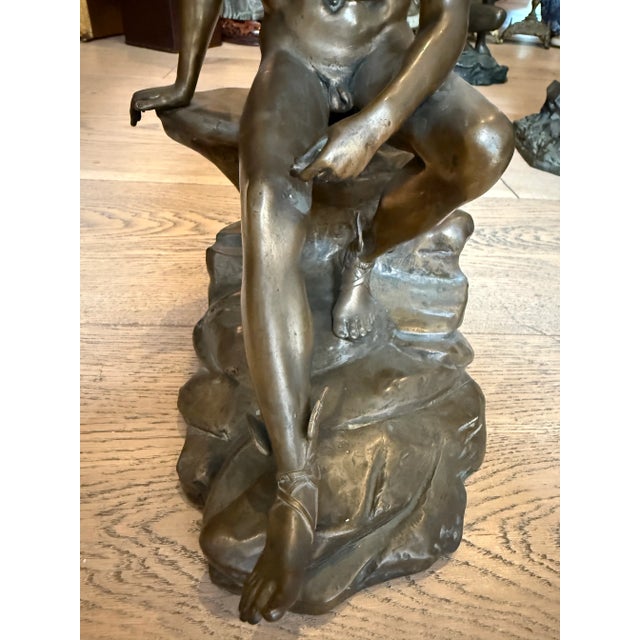 Metal Bronze Sculpture Titled Seated Hermes or Mercury at Rest After Ferdinand Barbedienne. Not Signed. For Sale - Image 7 of 9