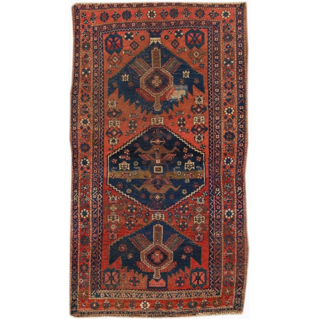 Vintage Persian Handmade Blue Medallion Wool Rug For Sale In New York - Image 6 of 6