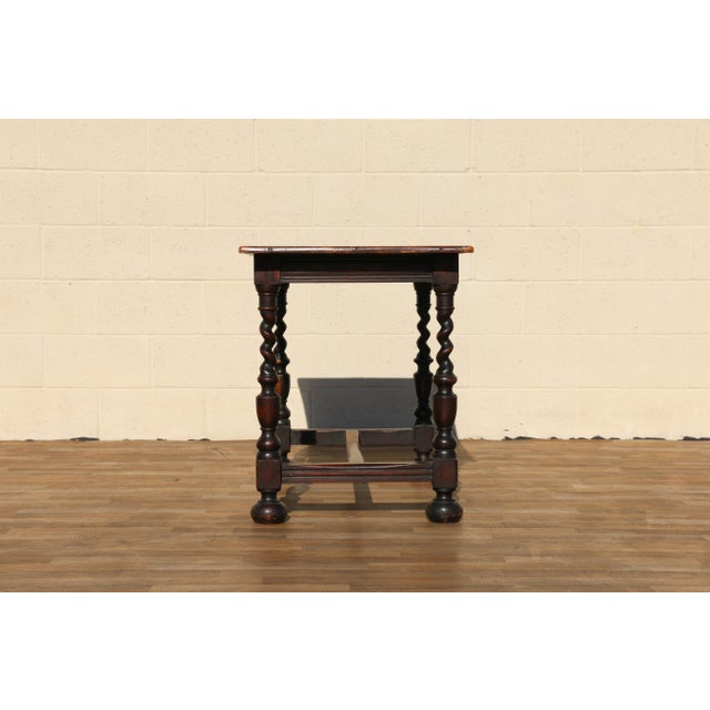 Wood Antique English Solid Oak Barley Twist Side Table | Jacobean Revival Accent Table, Circa 1920s For Sale - Image 7 of 18