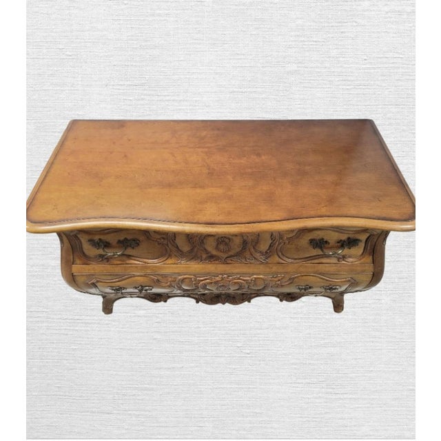 Wood Vintage Century Oversized Solid Wood 2 Drawer French Provincial Rococo Carved Bombe Chests Commode- A Pair For Sale - Image 7 of 18
