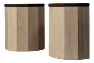 Travertine Marble Column Console Tables, 1980s, Set of 2
