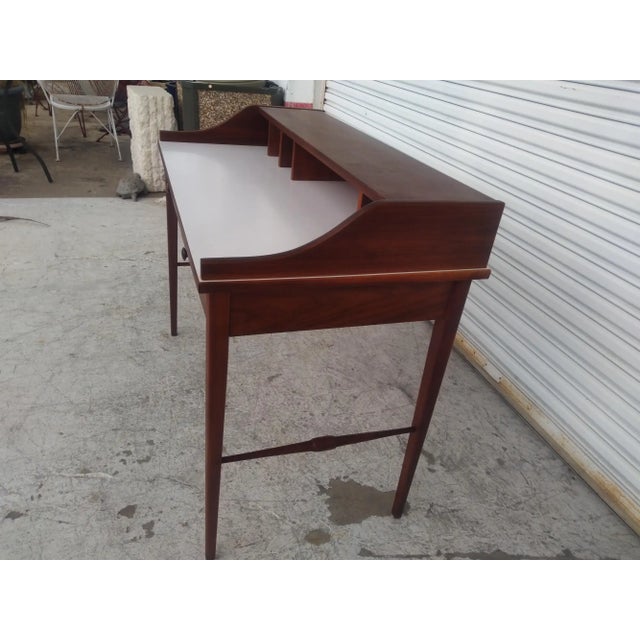 Drexel Drexel MCM Biscayne Desk in Walnut With White Laminate Top For Sale - Image 4 of 7