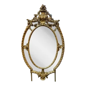 19th Century Large Scale French Oval Carved and Giltwood Mirror