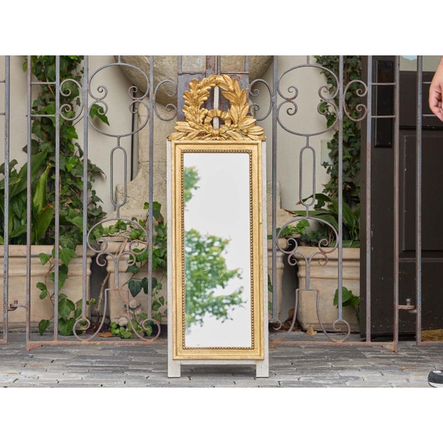 French French Louis XVI Revival Giltwood Mirror With Laurel Crest, Circa 1920 For Sale - Image 3 of 8