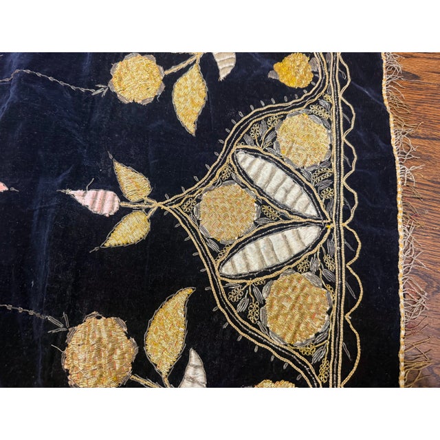 Antique Handmade Square Turkish Metal Threaded Embroidered Tapestry Tablecloth For Sale - Image 10 of 13