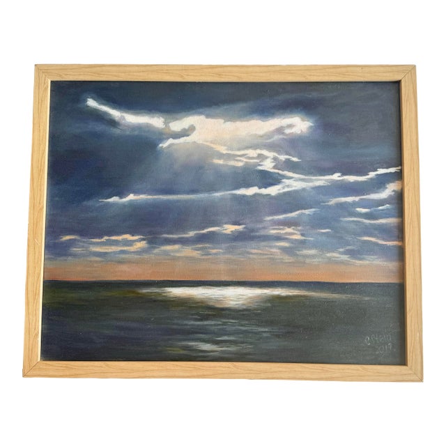 Signed C. Stein Seascape Oil Painting – Atmospheric Coastal Sunset For Sale
