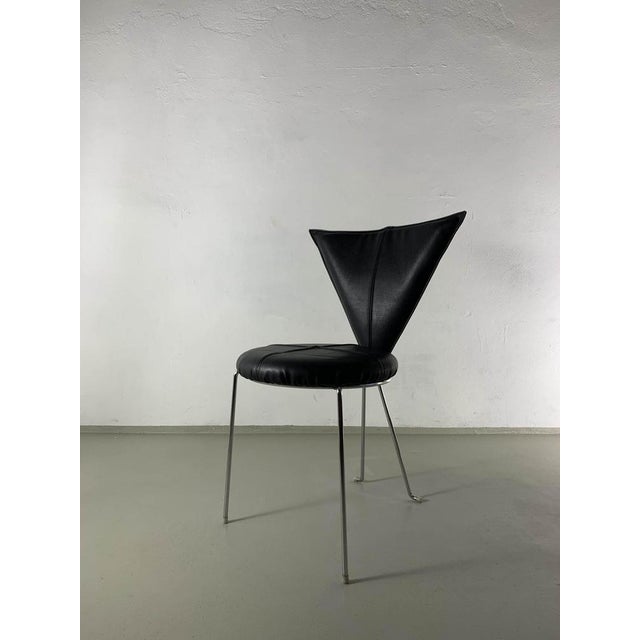 Set of 6 vintage steel metal chairs with black leatherette (high-quality) upholstery. Heavy and stable. Dimensions: H 83...