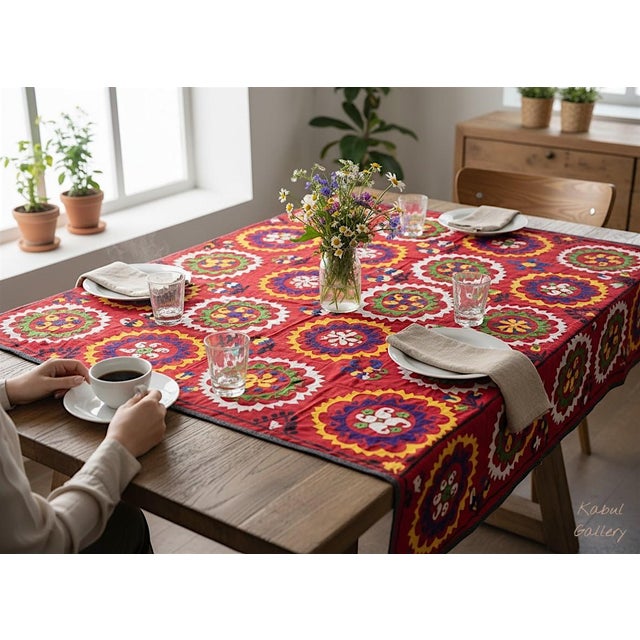Hand Embroidered suzani from Uzbekistan.Tablecloth, Wall hanging, Bedspread,Bedcover. Actual colors may vary from those...