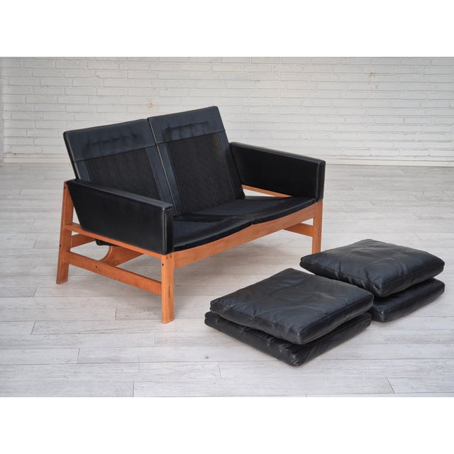 Wood Vintage Danish Two-Seater Sofa in Leather and Oak, 1960s For Sale - Image 7 of 18
