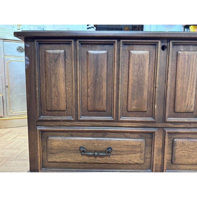 Lane Furniture 1966 Lane Mediterranean Cedar Chest With Drawer | Raised Panel Pecan Blanket Chest | Aroma-Tite Hope Chest For Sale - Image 4 of 12