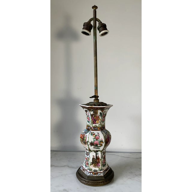 18th/19th Qing Chinese Porcelain Famille Rose Gu Vase Converted Lamp For Sale - Image 13 of 13