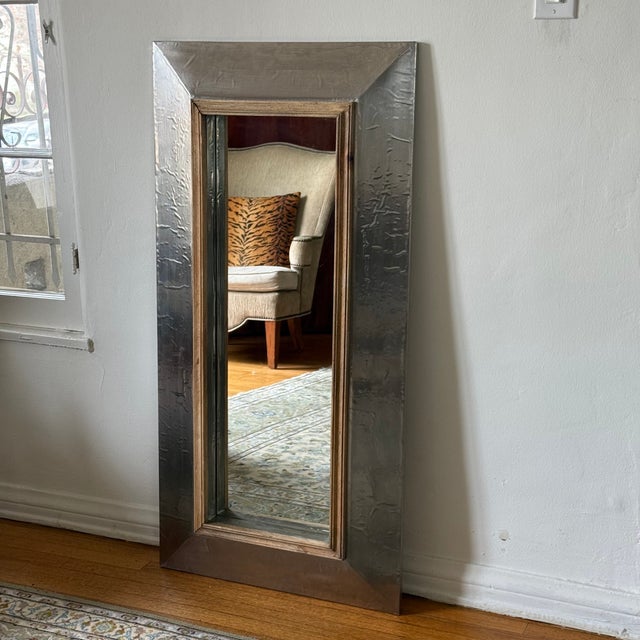 Vintage Large Farm House Mirror in Hammered Aluminum and Wood Measures approx: 24 x 48 x 3 Please visit my other listings...