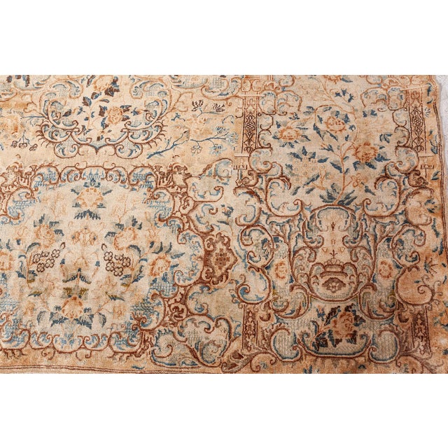 Ivory Antique Persian Kirman Handmade Wool Rug For Sale - Image 8 of 8