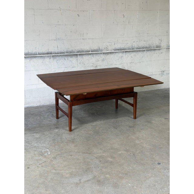 Wood Teak Extendable Rectangular Coffee Table With Two Leaves Vintage Mid-Century Modern 1960s For Sale - Image 7 of 10