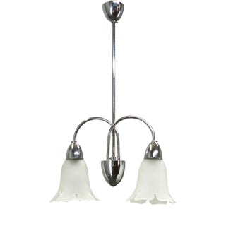 Vintage Pendant Light in Chrome and Floral Glass by Elektroinstala Děčín, 1950s For Sale