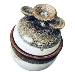 Vintage Signed Ken Art Pottery Stoneware Lidded Bowl with 3 Mushrooms on the Lid