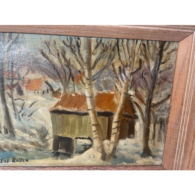 Antique Joe Rosen Oil / Board Winter Woodsy Landscape Expressionism Painting For Sale - Image 4 of 8