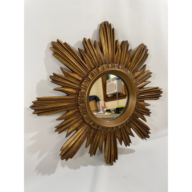 Large 18" Vintage 1990s Golden Sunburst Wall Mirror For Sale - Image 11 of 18