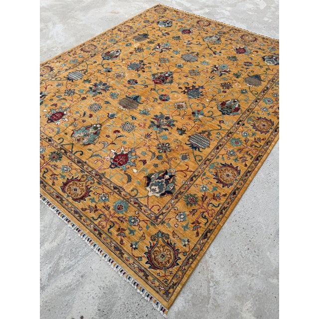 Saffron Sultanabad Design Area Rug, Hand-Knotted Wool, 8x10, Gold & Teal For Sale - Image 6 of 12