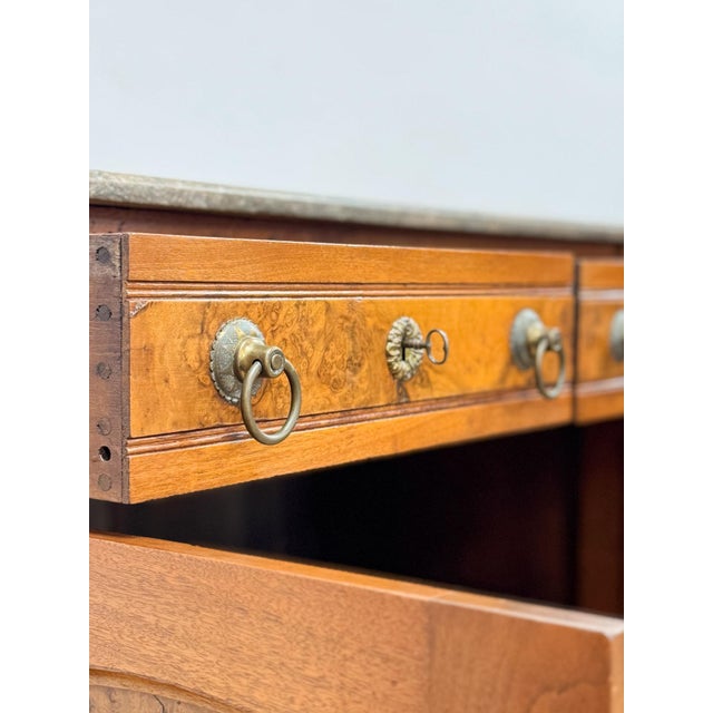 Antique French Provincial Marble Burlwood Buffet 2 Drawer Locking Cabinet For Sale - Image 15 of 18