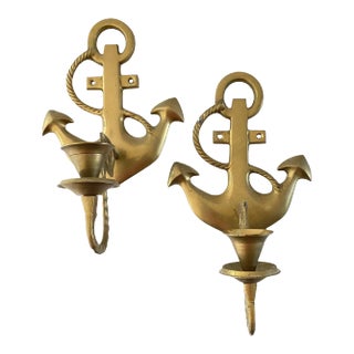 1980s Vintage Brass Anchor Candle Sconces - a Pair For Sale