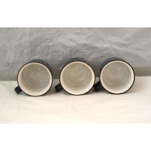 Vintage Haniwa Ranmaru Stoneware Cups & Saucers Blue and White Capri Pattern - 6 pcs For Sale - Image 9 of 11