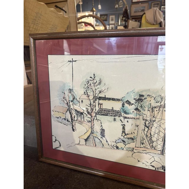 Nicola Sgambati, The Glimpse of a Small Village, 1920s, Watercolored Print For Sale - Image 3 of 8