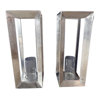Dovetail Azelea Silver-Tone Metal Lanterns- Set of 2 For Sale