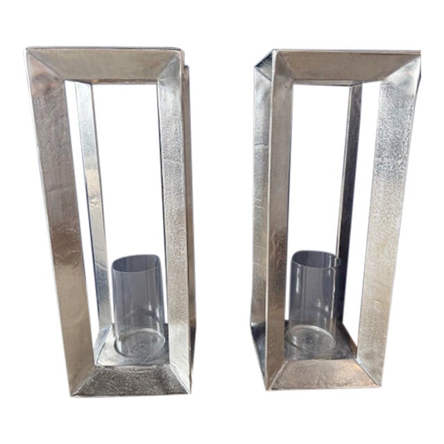 Dovetail Azelea Silver-Tone Metal Lanterns- Set of 2 For Sale