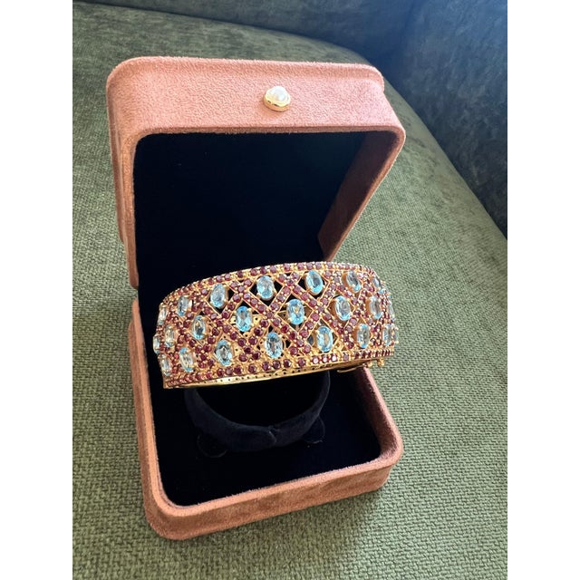 Bochic "Capri" Vintage Rhodolite & Multi Gem Bangle Set In 18K Gold & Silver For Sale - Image 4 of 18